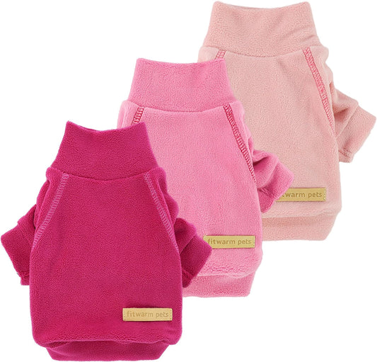 Fitwarm 3 Pack Classic Fleece Dog Sweater, Turtleneck Dog Sweatshirt, Dog Winter Clothes for Small Dogs Girl, Pet Pullover Jumper, Cat Apparel, Pink, Rose, Baby Pink, XL