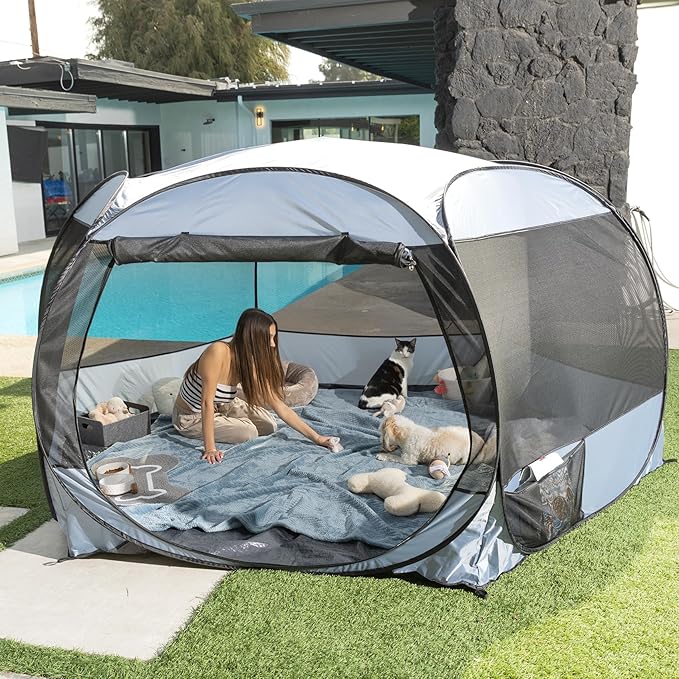 XXLarge Popup Portable Dog Houses, 10'x4.8'H Assembly-Free Gazebo-Style Kennel Dog Playpen Pet Screen Tent Sun Shade Shelter, Dog Crates Canopy for Travel Camping Anti-Bugs with Leakproof Bottom