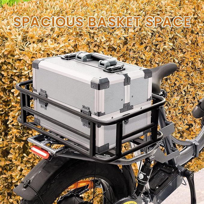 AWQM Large Ebike Basket, Waterproof Metal Electric Bicycle Basket, Quick Assemble Bike Accessories Rear Cargo Rack for Picnic, Pet, Sports