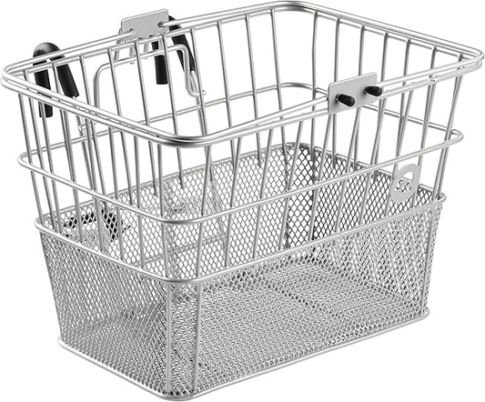 Retrospec Apollo Detachable Front Bike Basket Steel Half-Mesh with Integrated Detachable Hooks and Built-In Handle, Easy Assembly and Portability for Bicycles