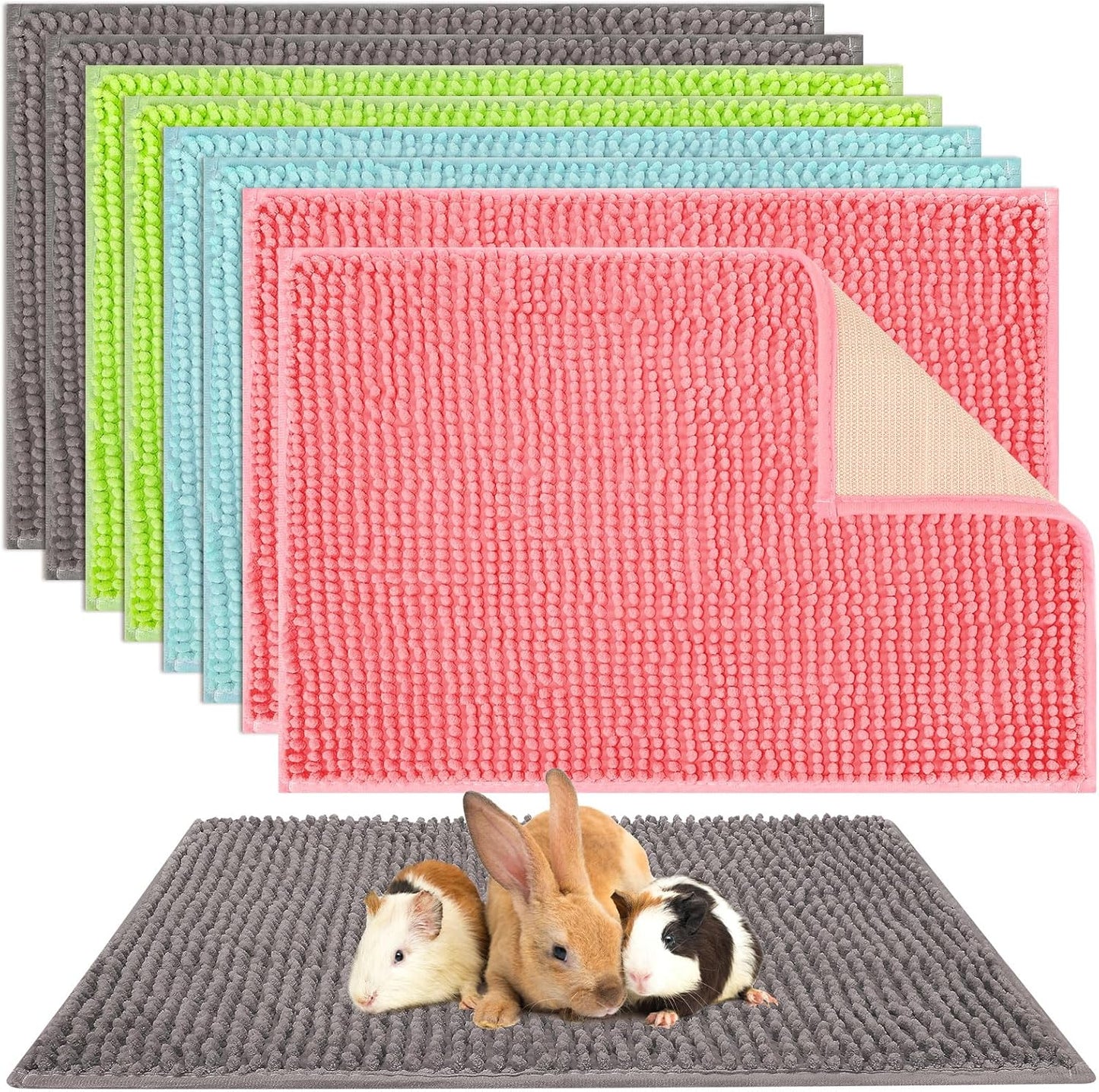 Barydat 8 Pcs Guinea Pig Cage Liner for Guinea Pig Cage Bedding Reusable Rabbit Mat Pad Washable Training Pad Animal Sleeping Bedding Mat(16x12'',Gray, Green, Pink, Blue)