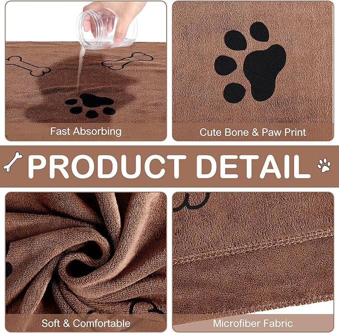 Chumia 8 Pcs Dog Towels for Drying Dogs Cats Pet Towels Bulk Puppy Microfiber Quick Drying Paw Bath Bathing Supplies Absorbent for Medium Pets(Coffee,40 x 24 Inch)