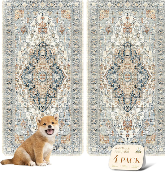 nunubaby 4PACKWashable Pee Pads for Dogs, Stylish, Non-Slip and Leak-Proof Pee Pads. Reusable Potty Pads for Dogs for Crates and Floors.(Beige/Multi, 24" x48")