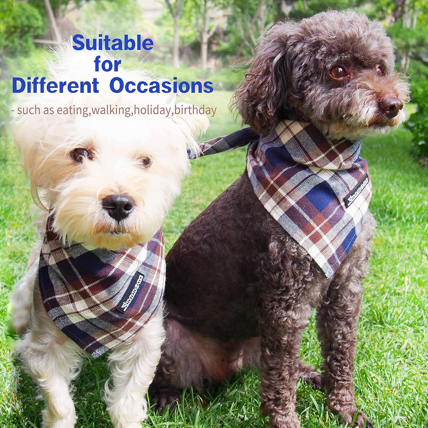 Adjustable Plaid Dog Bandanas,1PC Soft Washable Cotton Triangle Bib Kerchief Scarfs for Small Medium Large Dogs and Cats (Grey, Large)