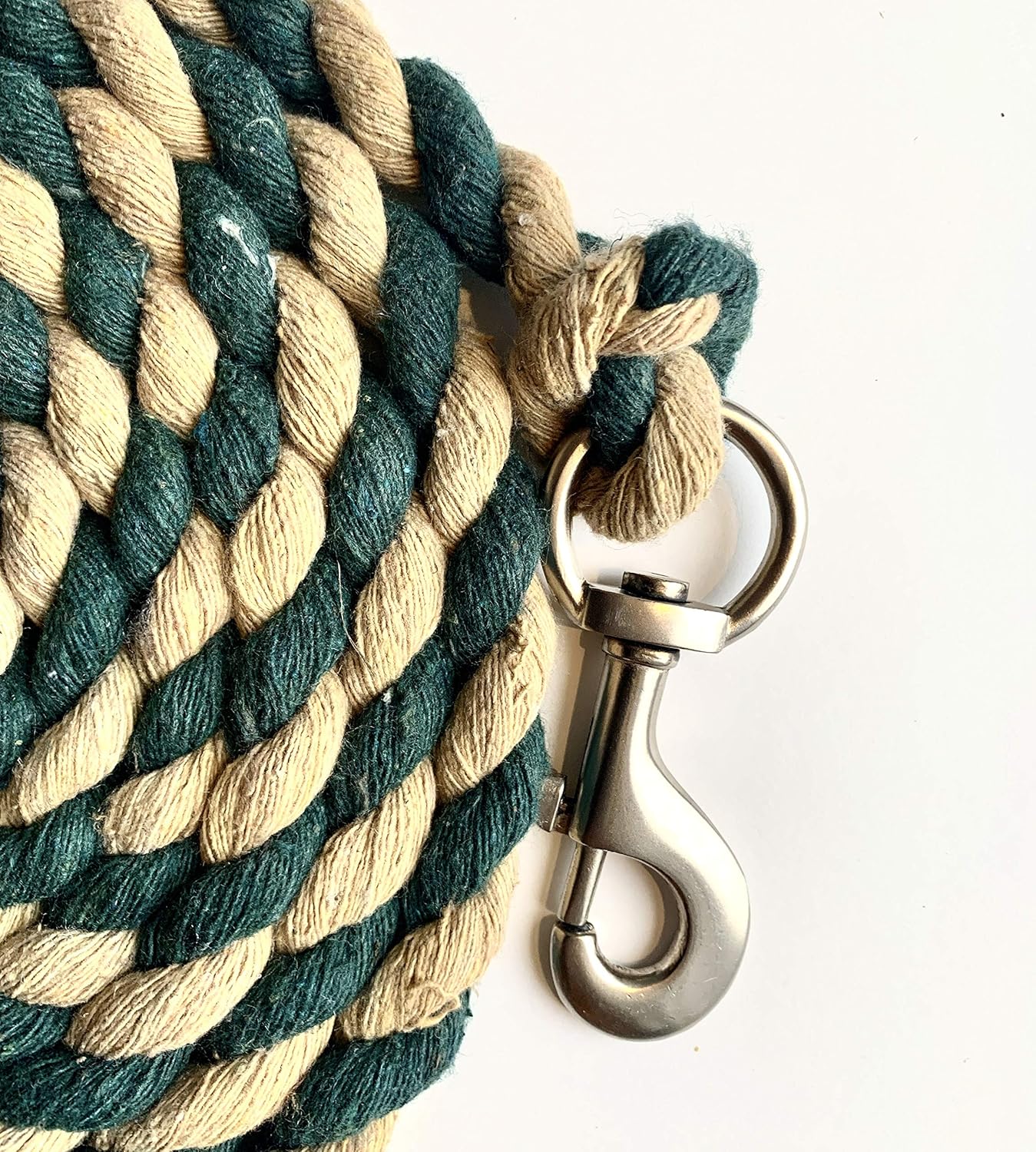 Majestic Ally Pack of 2 Solid Cotton Lead Rope for Horses & Livestock – 10 Foot Long and 5/8 inch Thick - Replaceable Heavy-Duty Satin Bolt Snap – Handmade – Soft, Broken in Feel (Hunter Green -Tan)