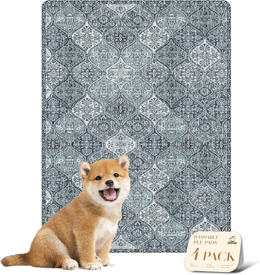 nunubaby 4PACK Washable Pee Pads for Dogs, Stylish, Non-Slip and Leak-Proof Pee Pads. Reusable Potty Pads for Dogs for Crates and Floors.(Blue/Multi, 18" x24" )