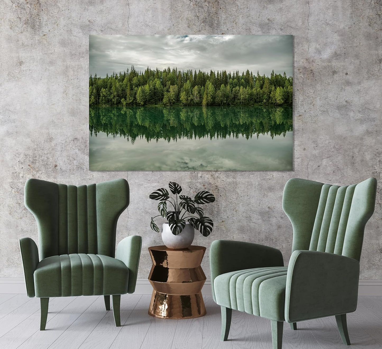 Nature Wall Art Prints - Ocean Forest Mountain Lake Canvas Landscapes - Small to Extra Large Living Room Bedroom Kitchen Bathroom Décor (Forest Reflection, 24L" x 36W")