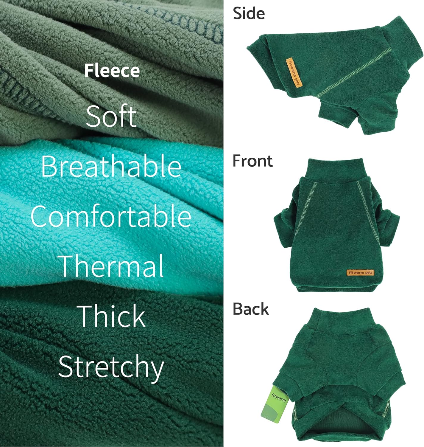 Fitwarm 3 Pack Fleece Dog Sweater, Turtleneck Dog Sweatshirt, Dog Winter Clothes for Small Dogs Boy Girl, Pet Pullover Jumper, French Bulldog Apparel, Dark Green, Teal Green, Olive Green, XL