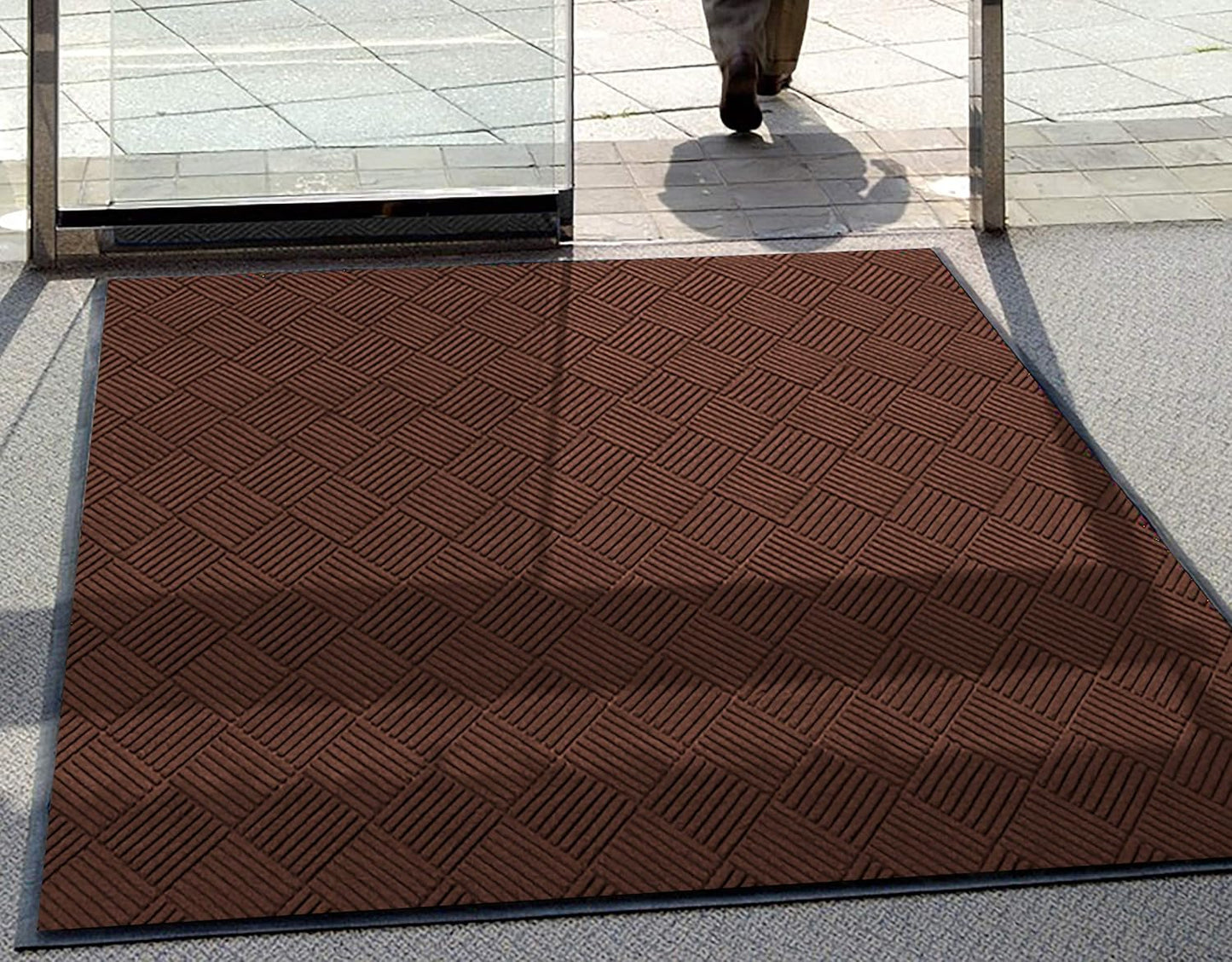 M+A Matting WaterHog Diamond | Commercial-Grade Entrance Mat with Rubber Border – Indoor/Outdoor, Quick Drying, Stain Resistant Door Mat (Dark Brown, 3' x 10')