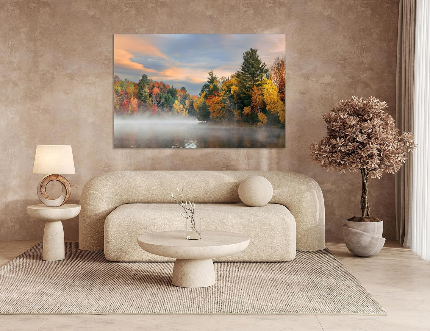 Nature Wall Art Prints - Ocean Forest Mountain Lake Canvas Landscapes - Small to Extra Large Living Room Bedroom Kitchen Bathroom Décor (Misty Fall Reflection, 31L" x 47W")