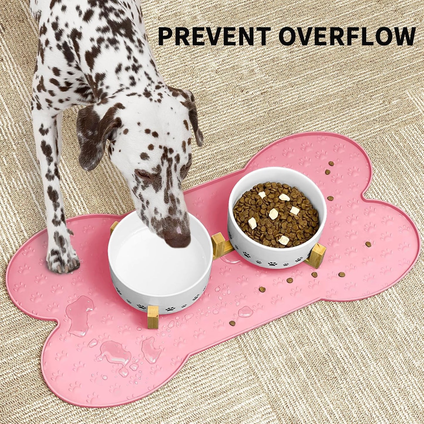 Dog Food Mat Anti-Slip Silicone Dog Bowl Mat Thicker Pet Placemat Waterproof Cat Feeder Pad with Raised Edge Puppy Kitten Feeding Mats Suitable Small Medium-Sized Dogs Cats Eating Tray