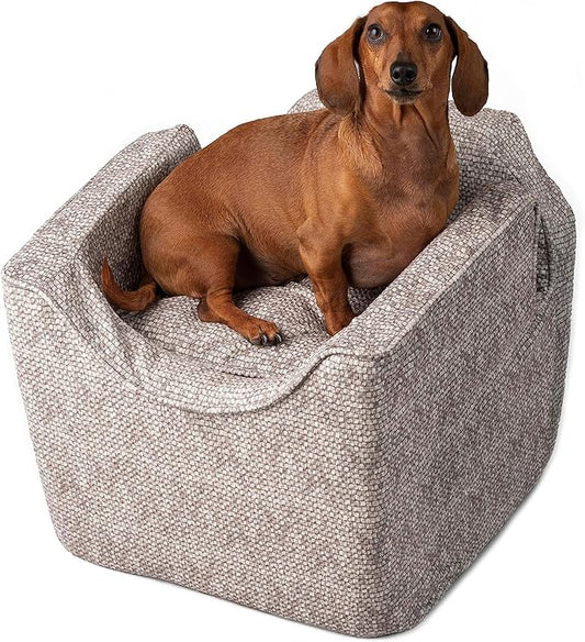 Snoozer Dog Car Seat: Lookout I Dog Booster Car Seat for Dogs Small 5-15 lbs, Size: Small, Fabric: Merlin Linen, Pet Car Seat to Alleviate Car Sickness for Dogs, Removable Machine Washable Cover