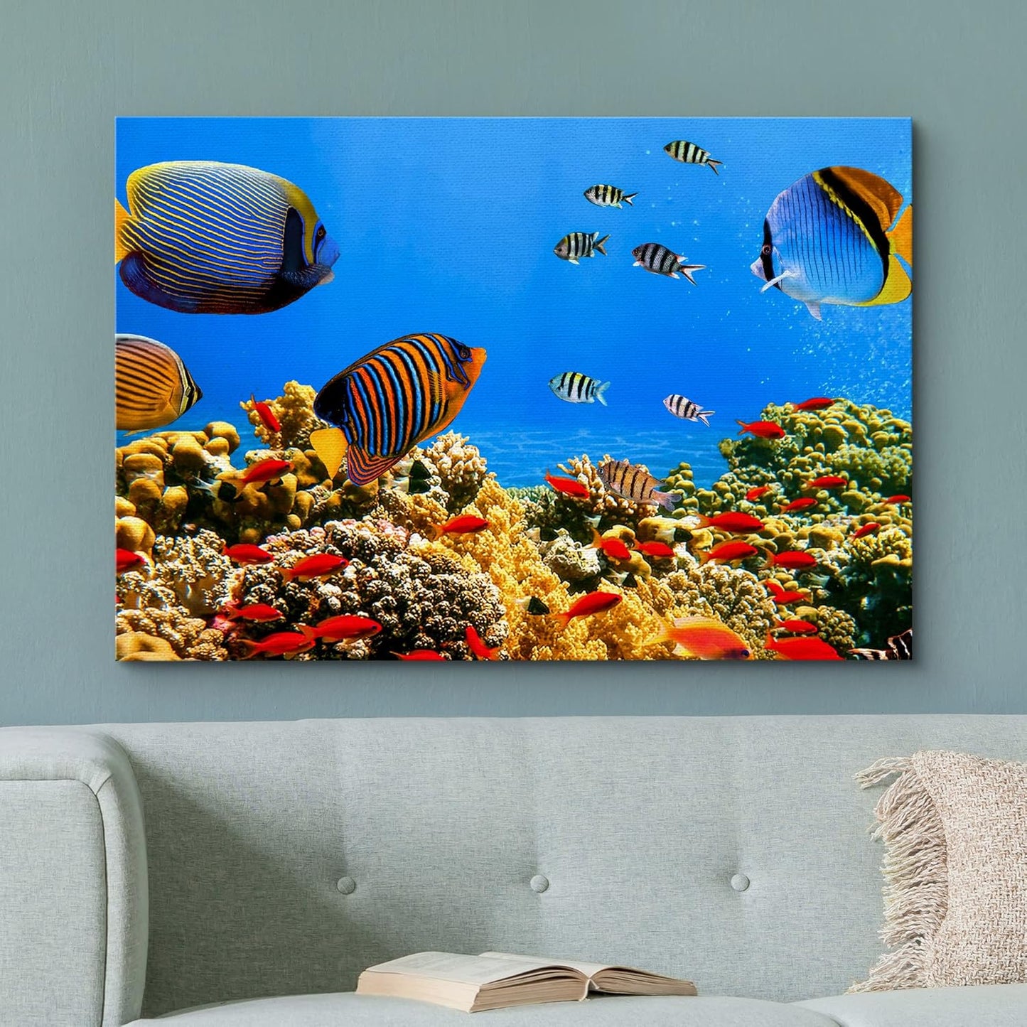 wall26 Canvas Print Wall Art Tropical Island Underwater Fish Red Anemone Nature Animals Photography Realism Rustic Scenic Landscape Wilderness Colorful for Living Room, Bedroom, Office - 32"x48"