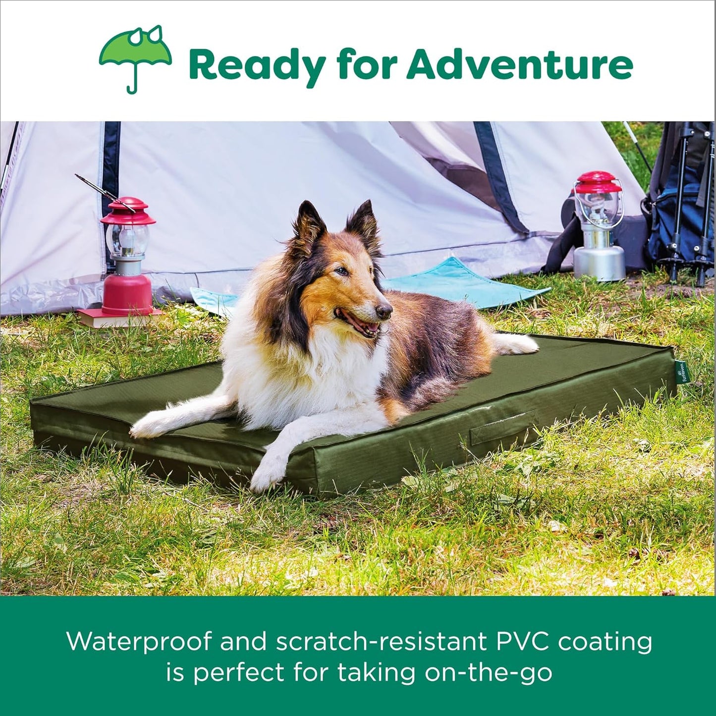 FurHaven Cooling Dog Bed – XL Foam Mattress for Joint Pain Relief, Waterproof Liner, Removable Washable Cover, Durable for Outdoor Use, Deluxe Grid Indoor/Outdoor Bed – Green, Jumbo