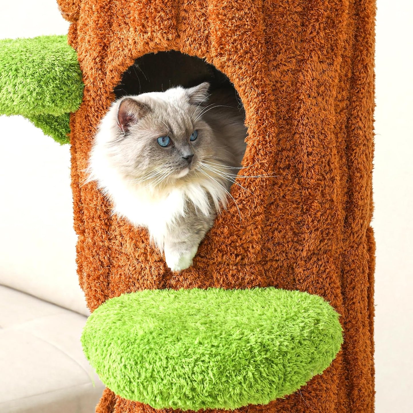 Magic Forest Cat Tree Tower, 62 inches Tall, Real Solid Wood Cat Tree for Multi-Cat Household