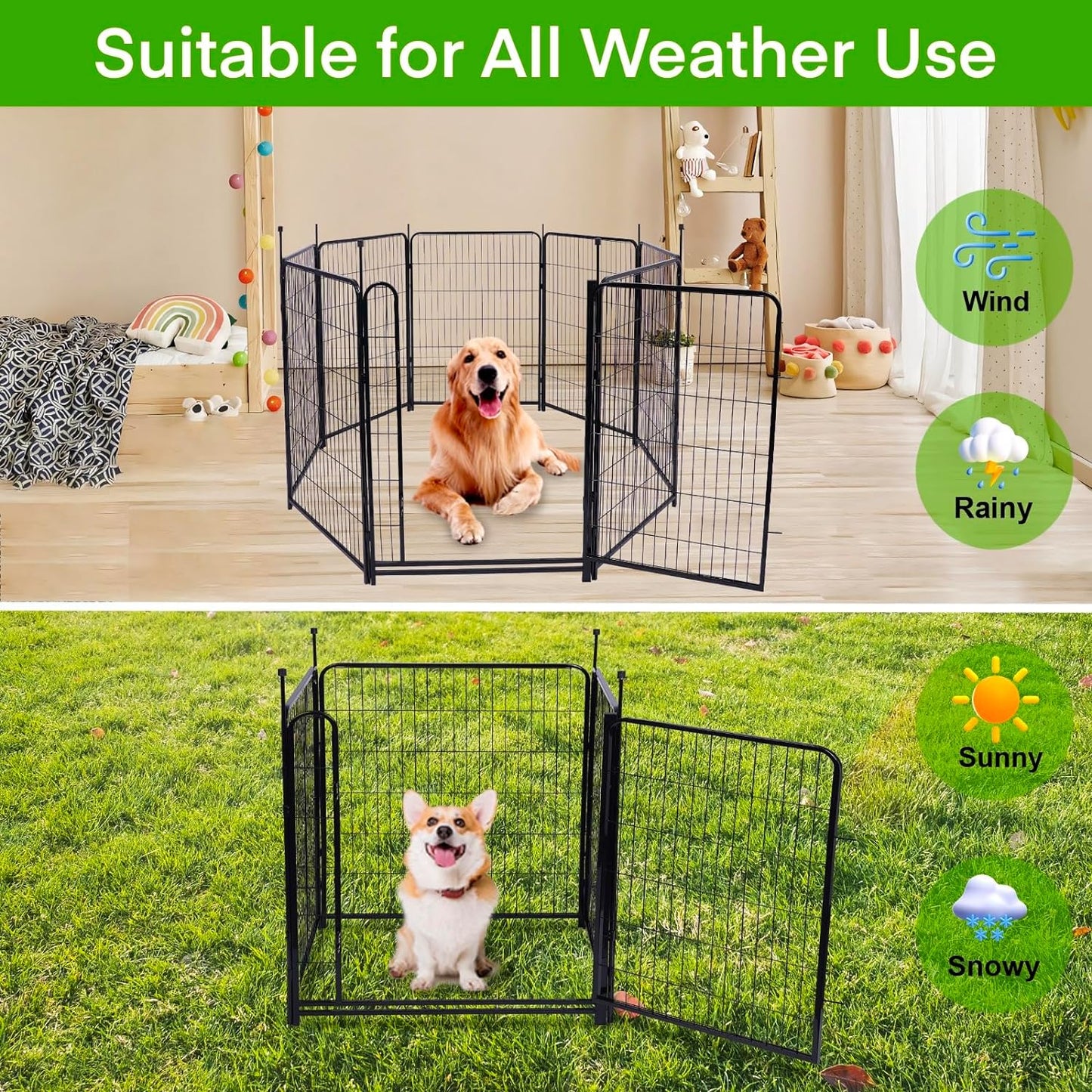 Tall Garden Fence, 52in(H) 10 Panels Total 22.1 Ft(L), Garden Fences and Borders for Dogs, Gate 21 inches Wide with Low Sills. Garden Animal Barrier, Flower Bed Fencing, Black Fencing for Dogs