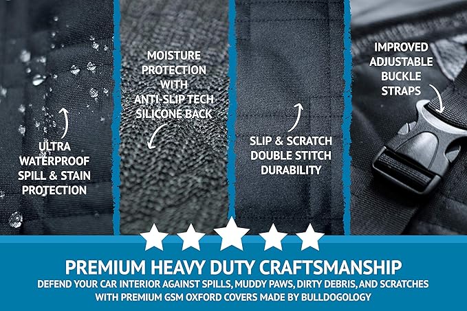 Bulldogology SUV Cargo Liner for Dogs 55"x82" Heavy Duty Pet Trunk Cargo Cover Area - Trunk Cover Car Protector for Dogs Waterproof Nonslip Mat - Dog Cargo Liner SUVs Vans Cars (Large, Black)