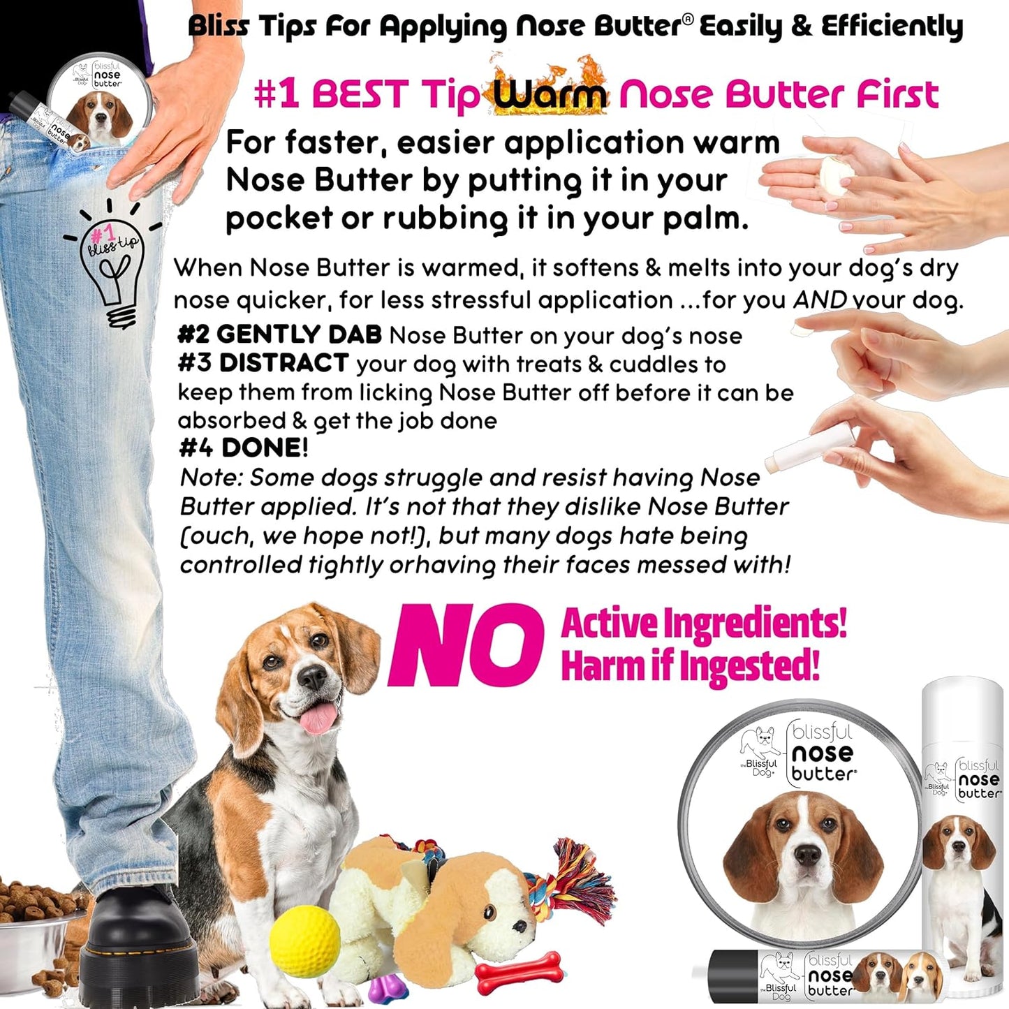 The Blissful Dog Beagle Nose Butter for Dry, Cracked Skin, Lick-Safe Dog Nose Balm with Moisturizing Shea Butter, Almond, Olive, and Essential Oils, Pet Supplies, Uncented, 0.50 oz.