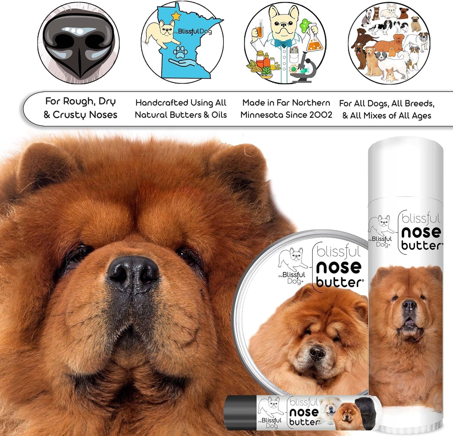 The Blissful Dog Chow Nose Butter for Dry, Cracked Skin, Lick-Safe Dog Nose Balm with Moisturizing Shea Butter, Almond, Olive, and Essential Oils, Pet Supplies, Uncented, 0.50 oz.