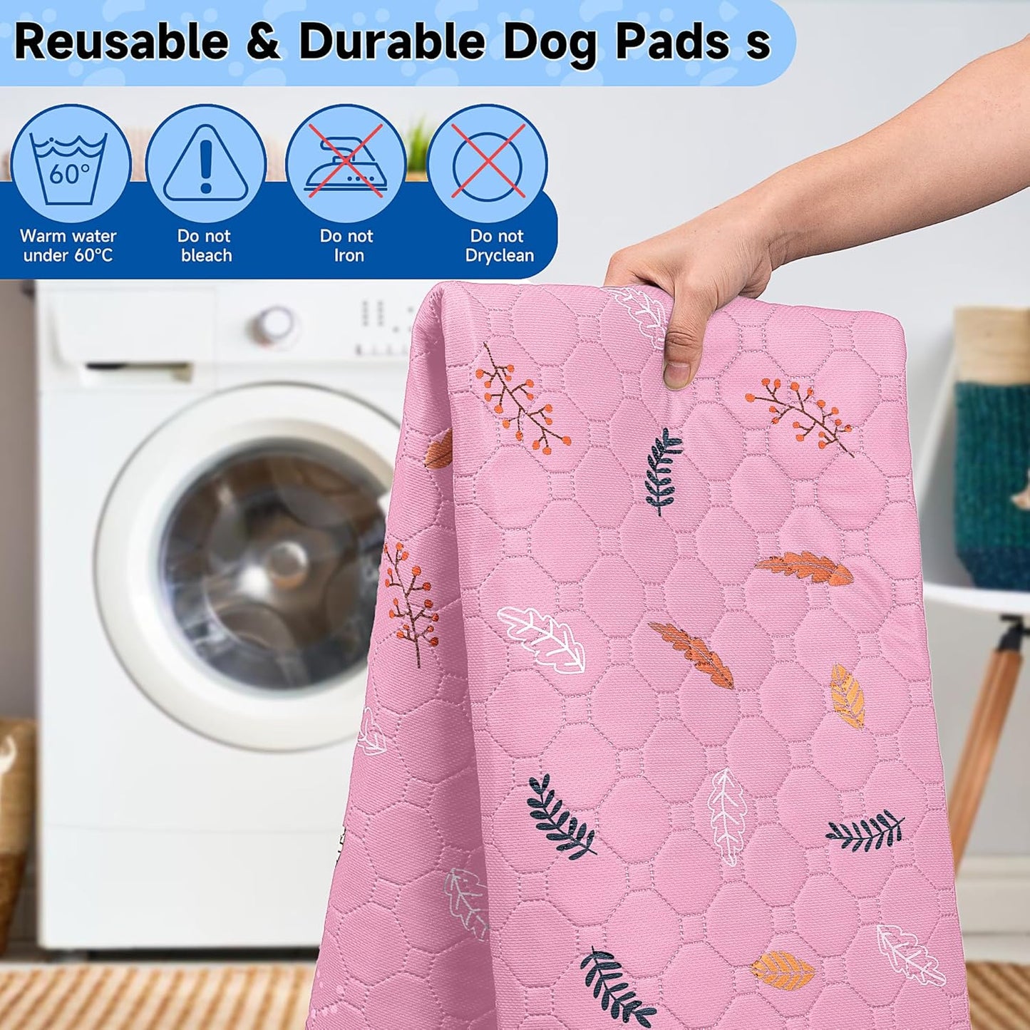 Sunheir 2-Pack Extra Large Reusable Dog Mat for Floor, Dog Playpen, Non-Slip Waterproof Super Absorbent Washable Pee Pads for Dogs, Pet Whelping Pads, Potty Training - Pink, 36" x 48"