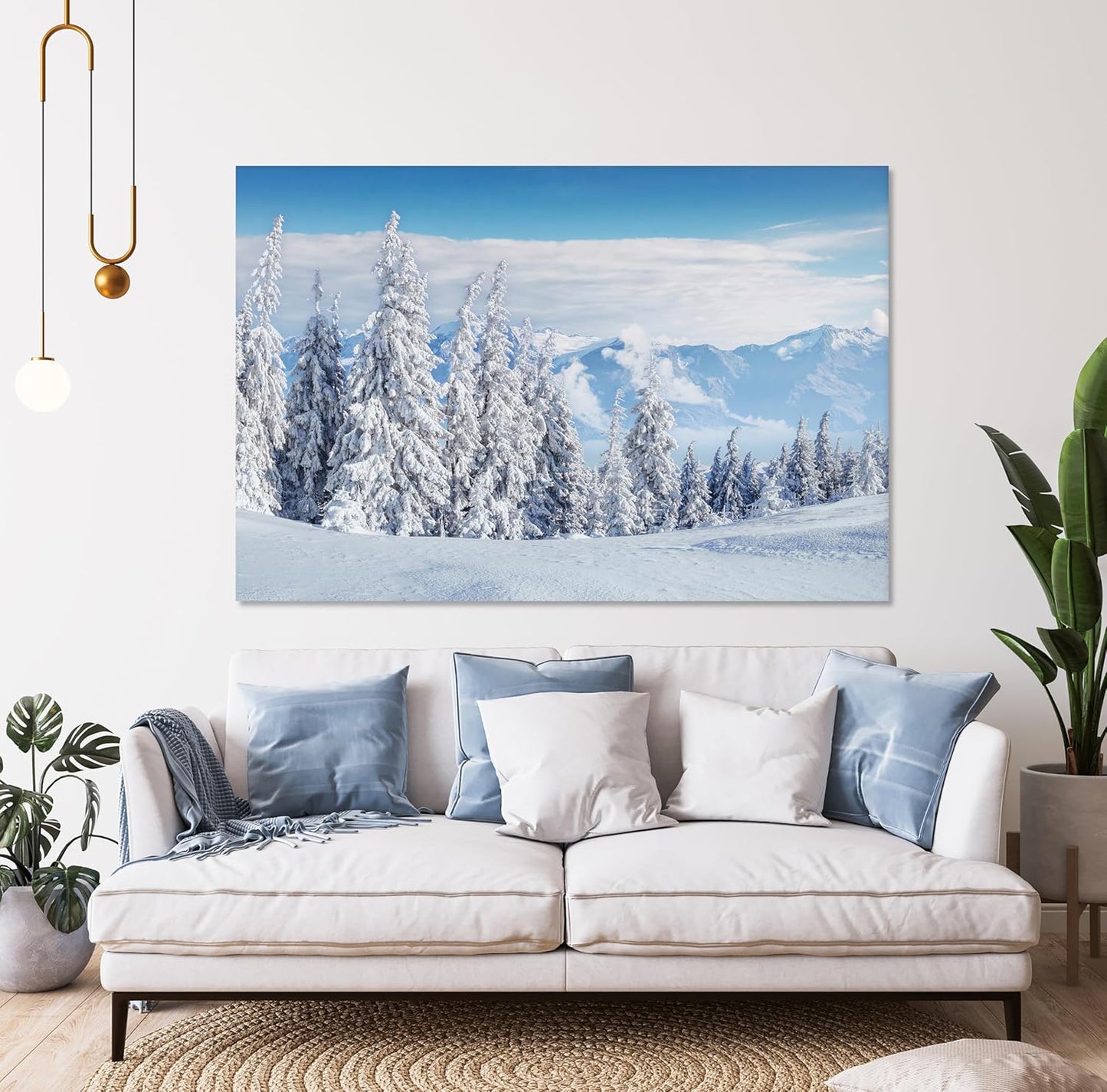 Nature Wall Art Prints - Ocean Forest Mountain Lake Canvas Landscapes - Small to Extra Large Living Room Bedroom Kitchen Bathroom Décor (Snow Covered Trees on Mountain, 31L" x 47W")