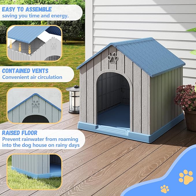 DRATO Dog Houses Resin Small Indoor Outdoor Dog Kennel for All-Weather Use Cozy Shelter for Small Dogs in Home, Garden, or Balcony
