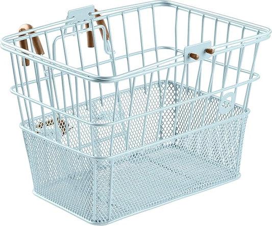 Retrospec Apollo Detachable Front Bike Basket Steel Half-Mesh with Integrated Detachable Hooks and Built-In Handle, Easy Assembly and Portability for Bicycles