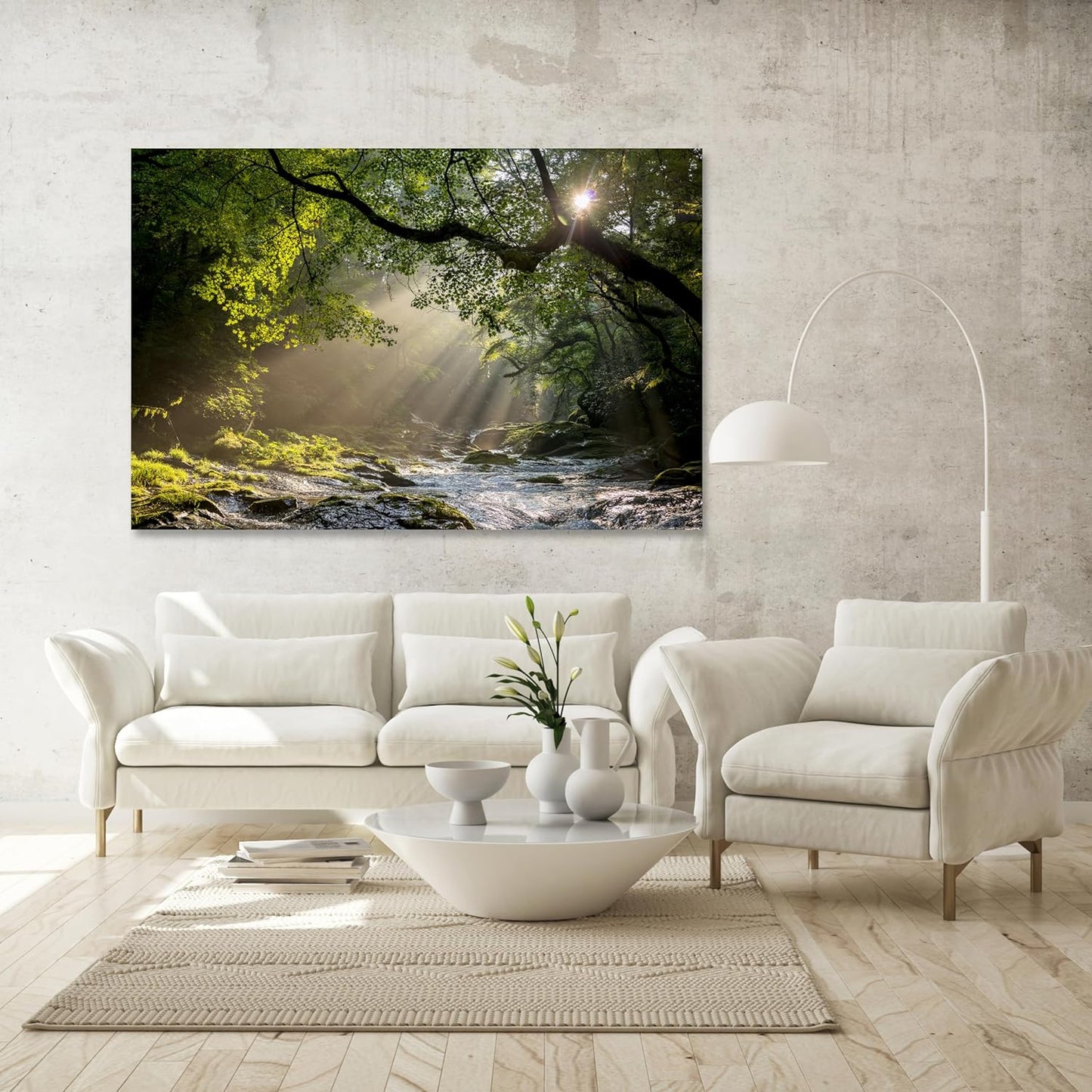 Nature Wall Art Prints - Ocean Forest Mountain Lake Canvas Landscapes - Small to Extra Large Living Room Bedroom Kitchen Bathroom Décor (Rocky River in the Woods, 20L" x 30W")