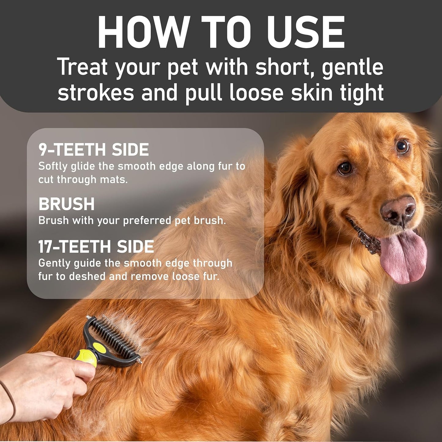 Maxpower Planet Pet Grooming Brush - Double Sided Shedding, Dematting Undercoat Rake for Dogs and Cats - Extra Wide Dog Grooming Brush - Yellow