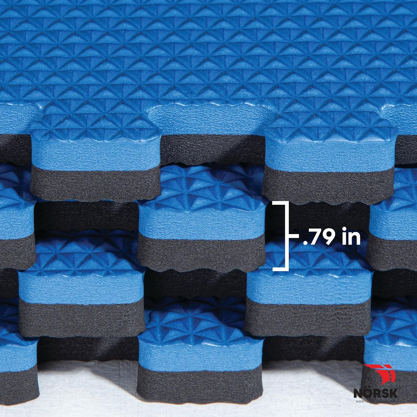 Norsk Reversible Gym Exercise Mats 3/4" Thick EVA Interlocking Foam Tiles, Perfect Home Gym Flooring, 36 Tiles & 72 Trim Pieces, 144 Sq. Ft. Reversible, Dazzling Blue/Black