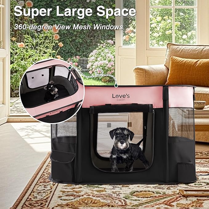 Love's cabin Pet Puppy Dog Playpen, Small Dog Tent Crates Cage Indoor/Outdoor, Portable Exercise Playpen for Cat, Foldable Pop Up Dog Kennel Playpen with Carring Case (S, Pink)