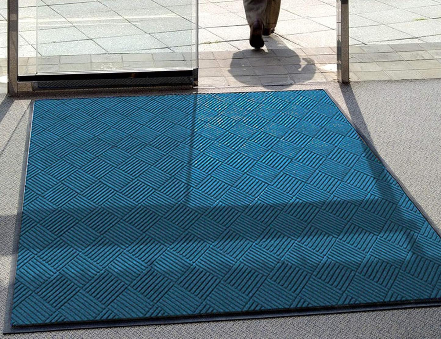 WaterHog Diamond | Commercial-Grade Entrance Mat with Rubber Border – Indoor/Outdoor, Quick Drying, Stain Resistant Door Mat (Medium Blue, 6' x 12')