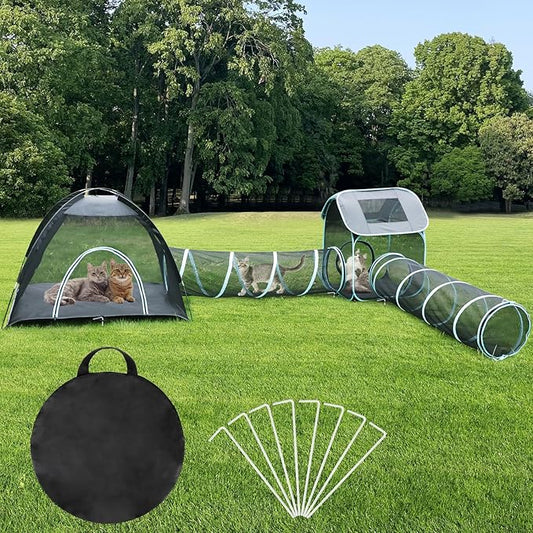 YUEPET Large Outdoor Cat Enclosures, 4 in 1 Portable Cats Tent with Cat Tunnels, Outside Kitten Playpen Tents DIY in Multiple Ways for Cats and Small Animals