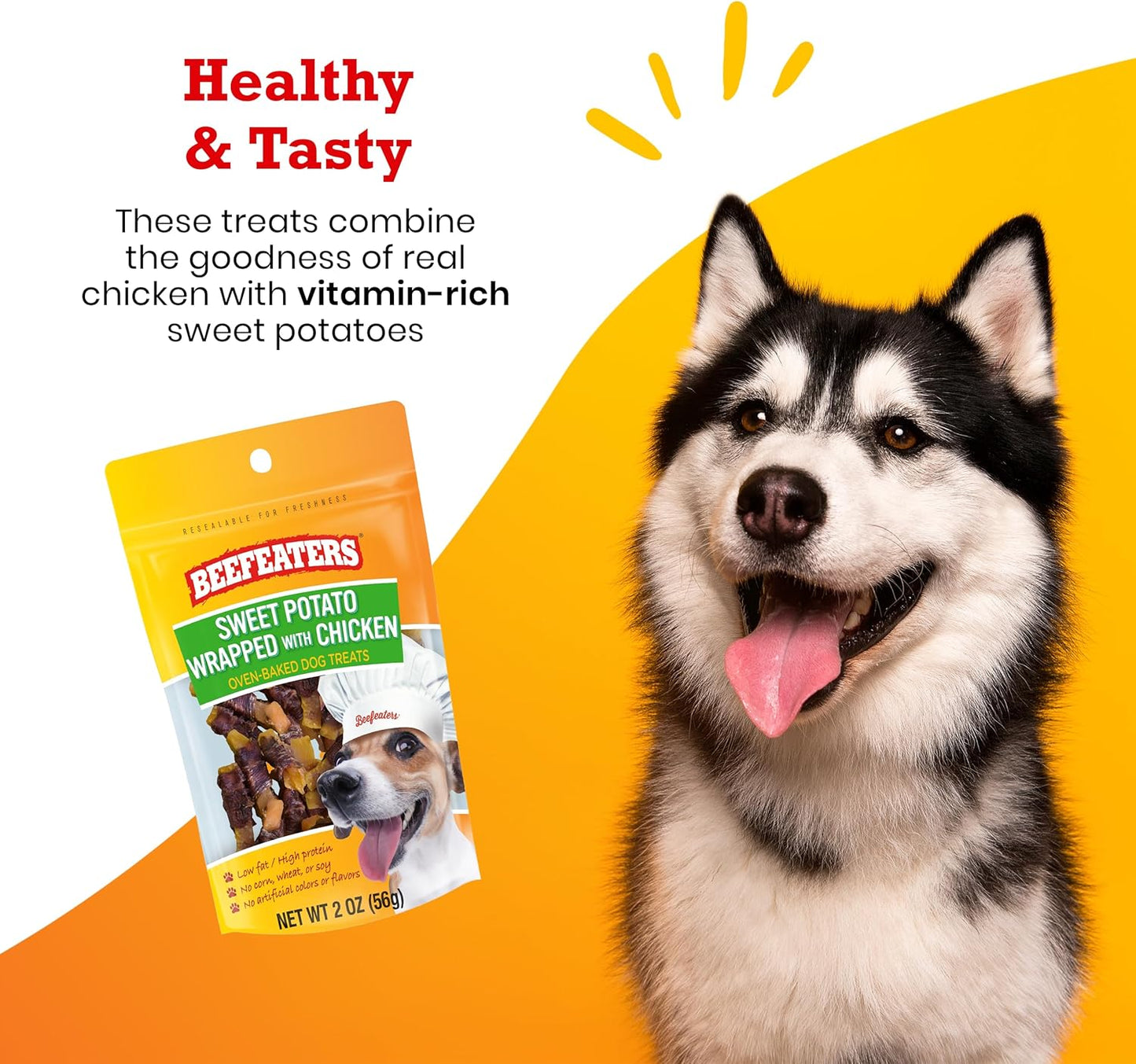 Beefeaters Sweet Potato Wrap with Chicken – Dog Treat. No Corn, Wheat, Soy or Gluten, Low Fat, Whole Muscle Jerky, Ideal for Training & Snacks