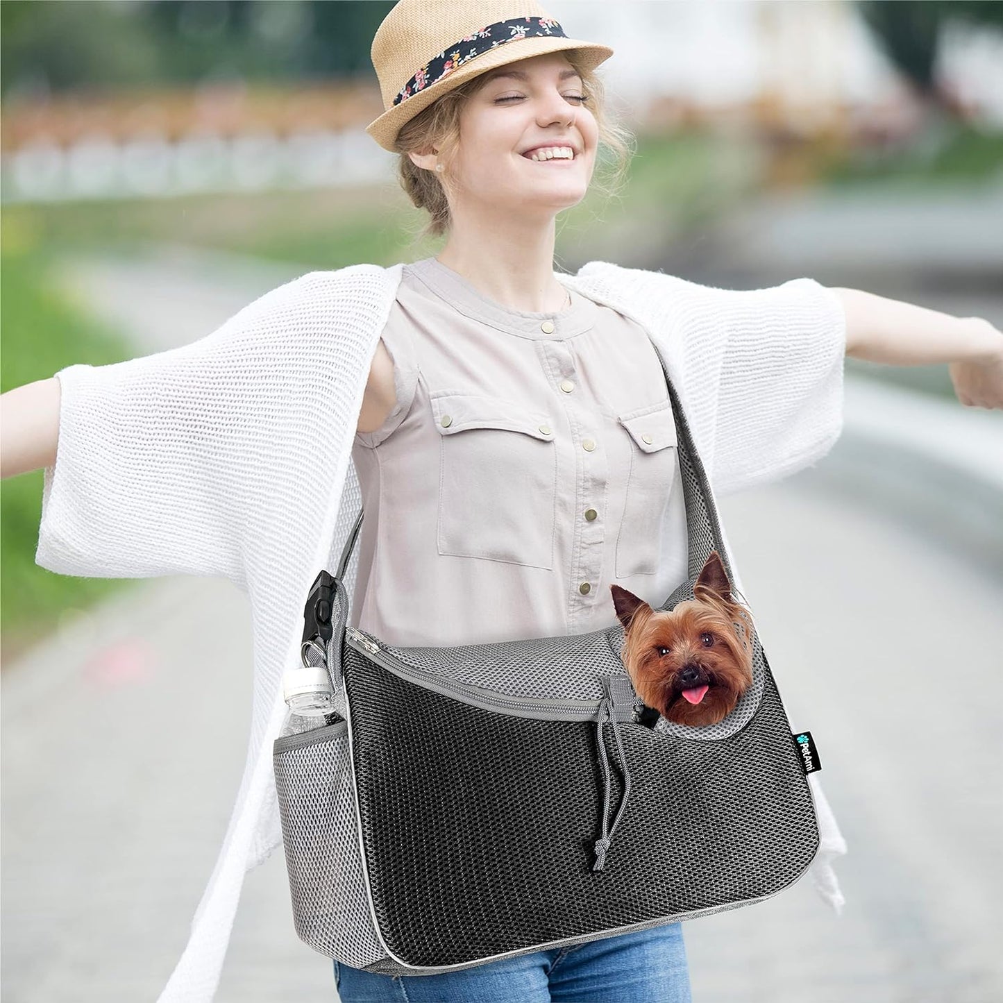 PetAmi Small Dog Sling Carrier, Soft-Sided Crossbody Puppy Carrying Purse Bag, Adjustable Sling Pet Pouch to Wear Medium Dog Cat Travel, Dog Bag for Traveling, Poop Bag Dispenser, Max 10 lbs, Gray
