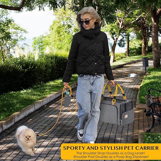 PAWZIDEA Expandable Pet Carrier w/ID Card, 18x11x11 in Small Dog Carrier TSA Airline Approved, Top Load Cat Carrier for 2 Cats Under Seat, Soft-Sided Collapsible Puppy Car Seat Dog Travel Bag, Up 15lb