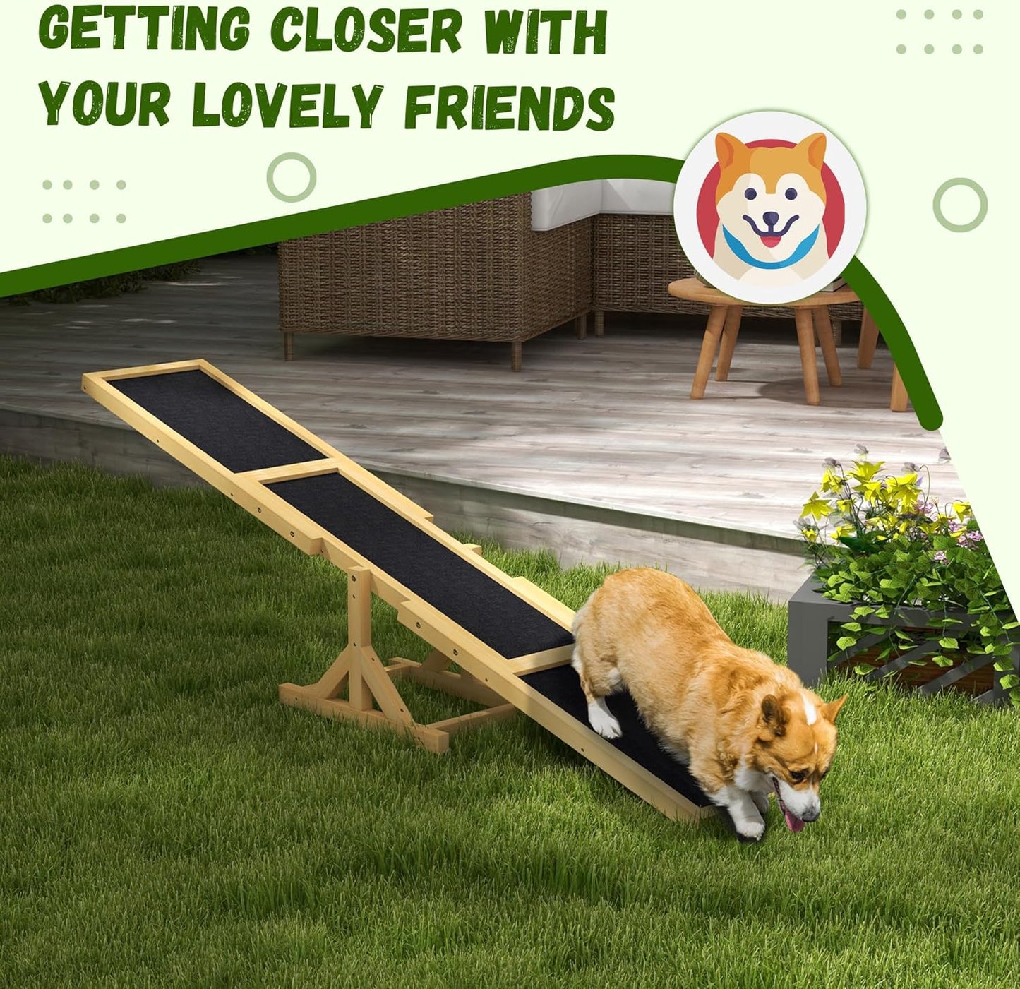 PawHut Wooden Dog Agility Seesaw for Training and Exercise, Platform Equipment Run Game Toy, Weather Resistant Pet Supplies, 71" L x 12" W x 12" H, Yellow