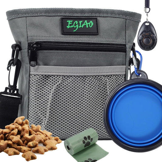 Dog Treat Pouch 2.0, Strong Magnetic Closure, Poop Bag Dispenser (Including Collapsible Dog Bowl, Training Clicker, Poop Bags)