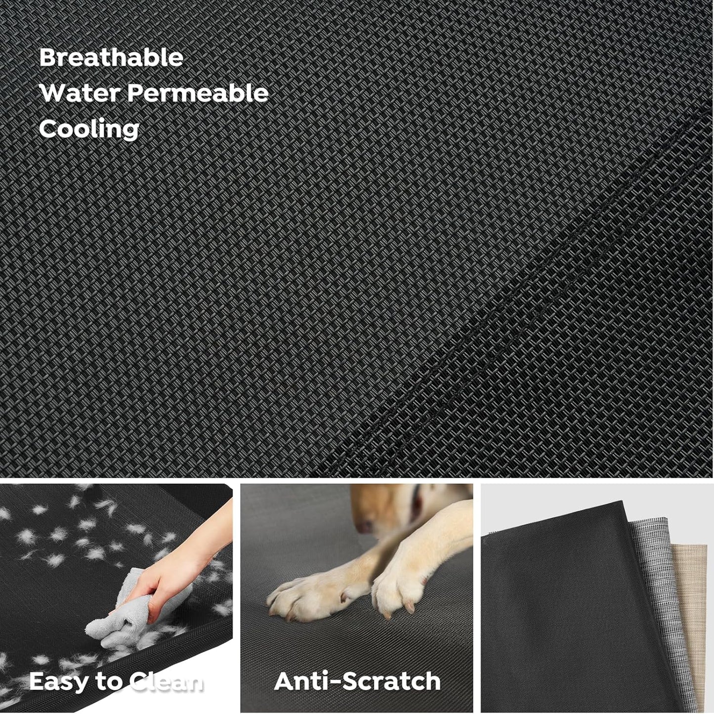 Veehoo Elevated Dog Bed, Cooling Raised Dog Bed with Guardrail & Headrest, Upgraded Non-Slip Silicon Feet, Breathable Teslin Mesh, Portable Pet Cot for Indoor and Outdoor, 29 x 18 Inches, Black