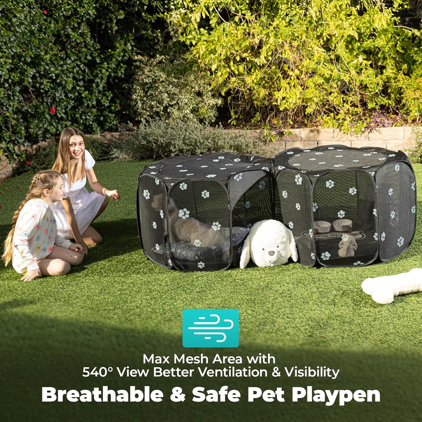 2-in-1 Cat Playpen, Pop Up Dog Pet Playpen for Indoor Outdoor Cats Enclosed, Portable Pet Playpen, Kitten Puppy Foldable Play Pen Cat Dog Tent Crate Cage Kennel(No Divider, Unified Space)