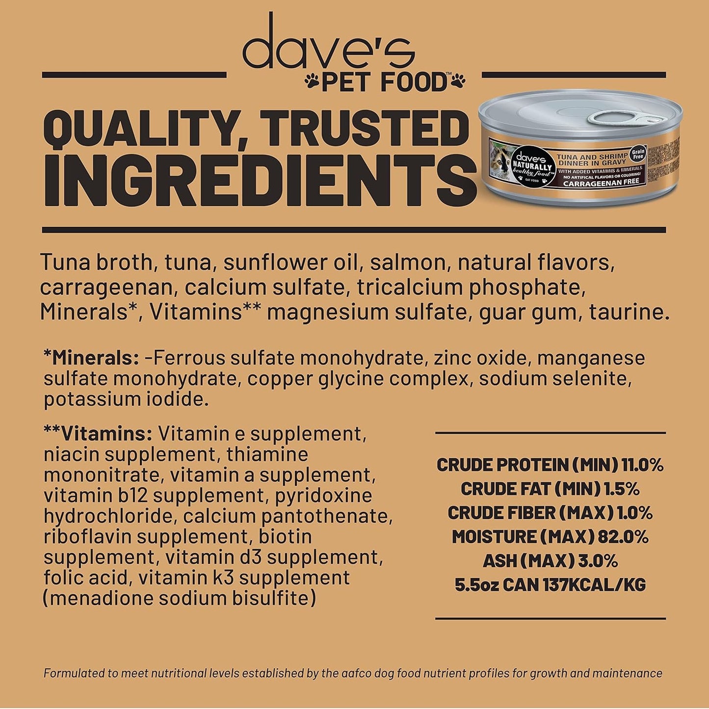 Dave's Pet Food Grain Free Wet Cat Food Gravy (Tuna & Shrimp Dinner in Gravy), Naturally Healthy Canned, Added Vitamins, 5.5 oz Cans (24 Pack)