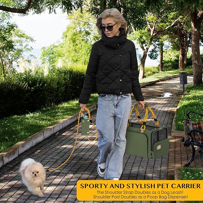 PAWZIDEA Expandable Pet Carrier w/ID Card, 18x11x11 in Small Dog Carrier TSA Airline Approved, Top Load Cat Carrier for 2 Cats Under Seat, Soft-Sided Collapsible Puppy Car Seat Dog Travel Bag, Up 15lb