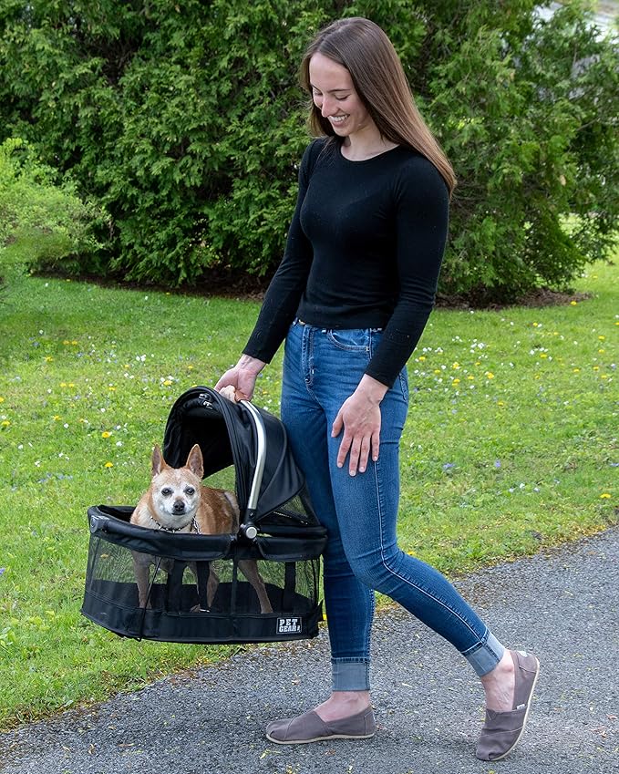 Pet Gear No-Zip View 360 Pet Safety Carrier & Car Seat for Small Dogs & Cats Push Button Entry,Available in 7 Colors,View 360 20-inch,Black