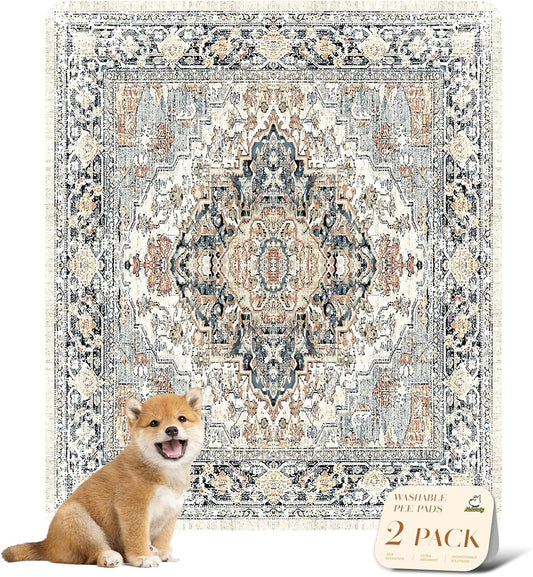 nunubaby Washable Pee Pads for Dogs, Stylish, Non-Slip and Leak-Proof Pee Pads. Reusable Potty Pads for Dogs for Crates and Floors.(Beige/Multi, 31" x36" )