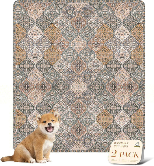 nunubaby Washable Pee Pads for Dogs, Stylish, Non-Slip and Leak-Proof Pee Pads. Reusable Potty Pads for Dogs for Crates and Floors.(Brown/Multi, 31" x36")