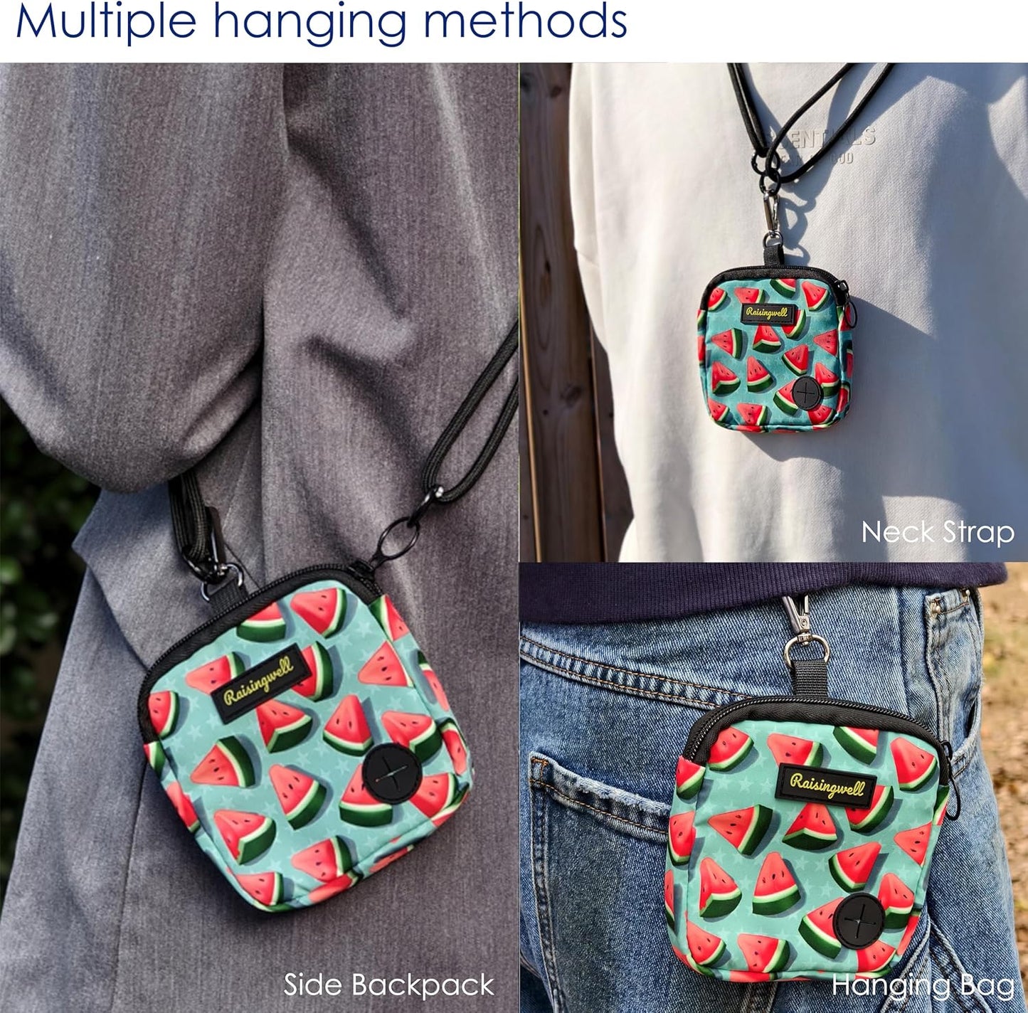 Dog Treat Pouch for Pet Walking and Training with Clicker Poop Bags Small Fanny Zipper Pack Holder for Puppy Snack Dispenser Kit for Leash and Outdoor Use (Watermelon)