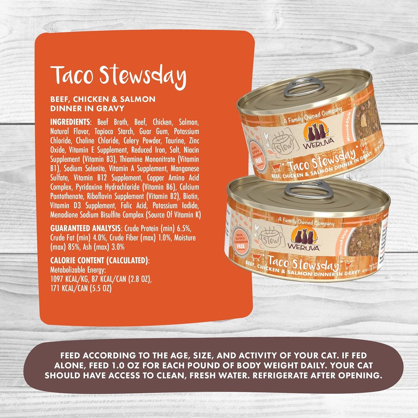 Weruva Classic Cat Stews!, Taco Stewsday with Beef, Chicken & Salmon in Gravy, 5.5oz Can (Pack of 8)