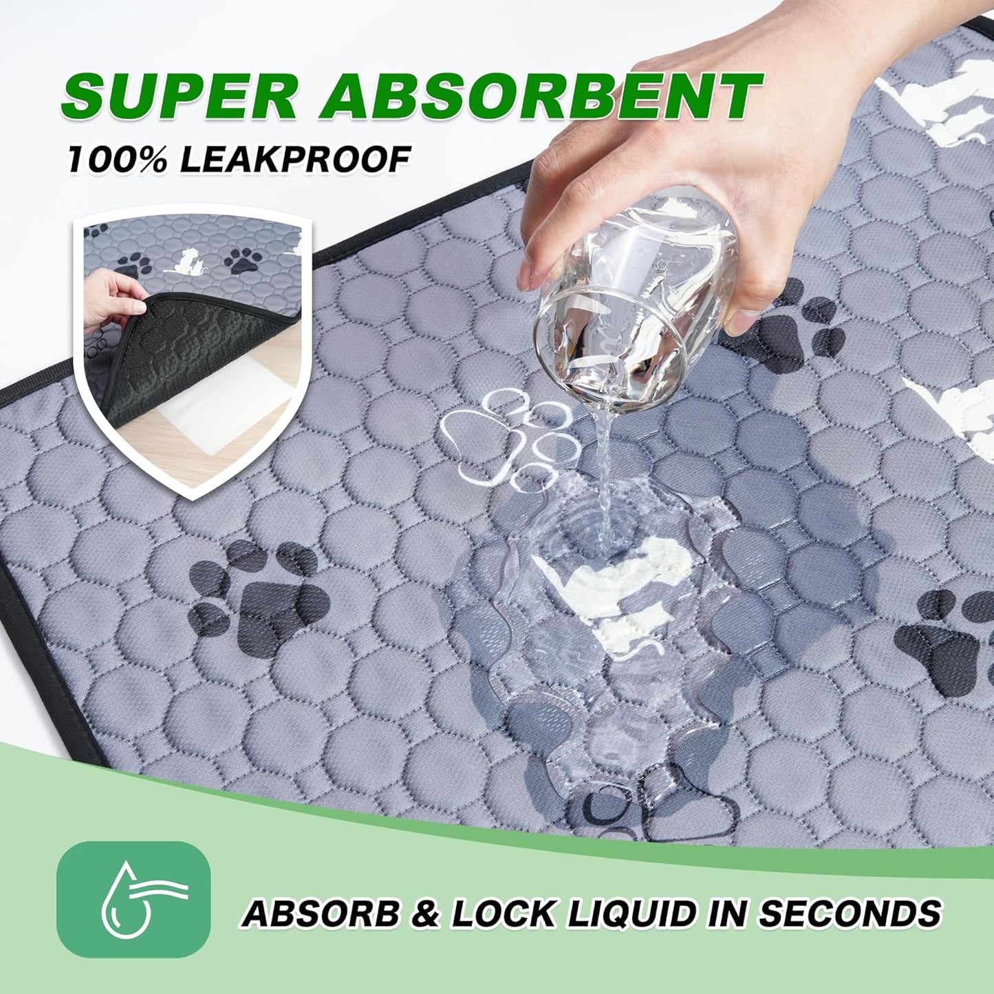 Washable Pee Pads, Puppy Pee Pad for Dogs, 2 Pack Absorbent Reusable Training Dog Pads Pet Puppy Pads, Non-Slip Potty Pads for Whelping, Playpen, Crate, Bed, Grey 36"x36"