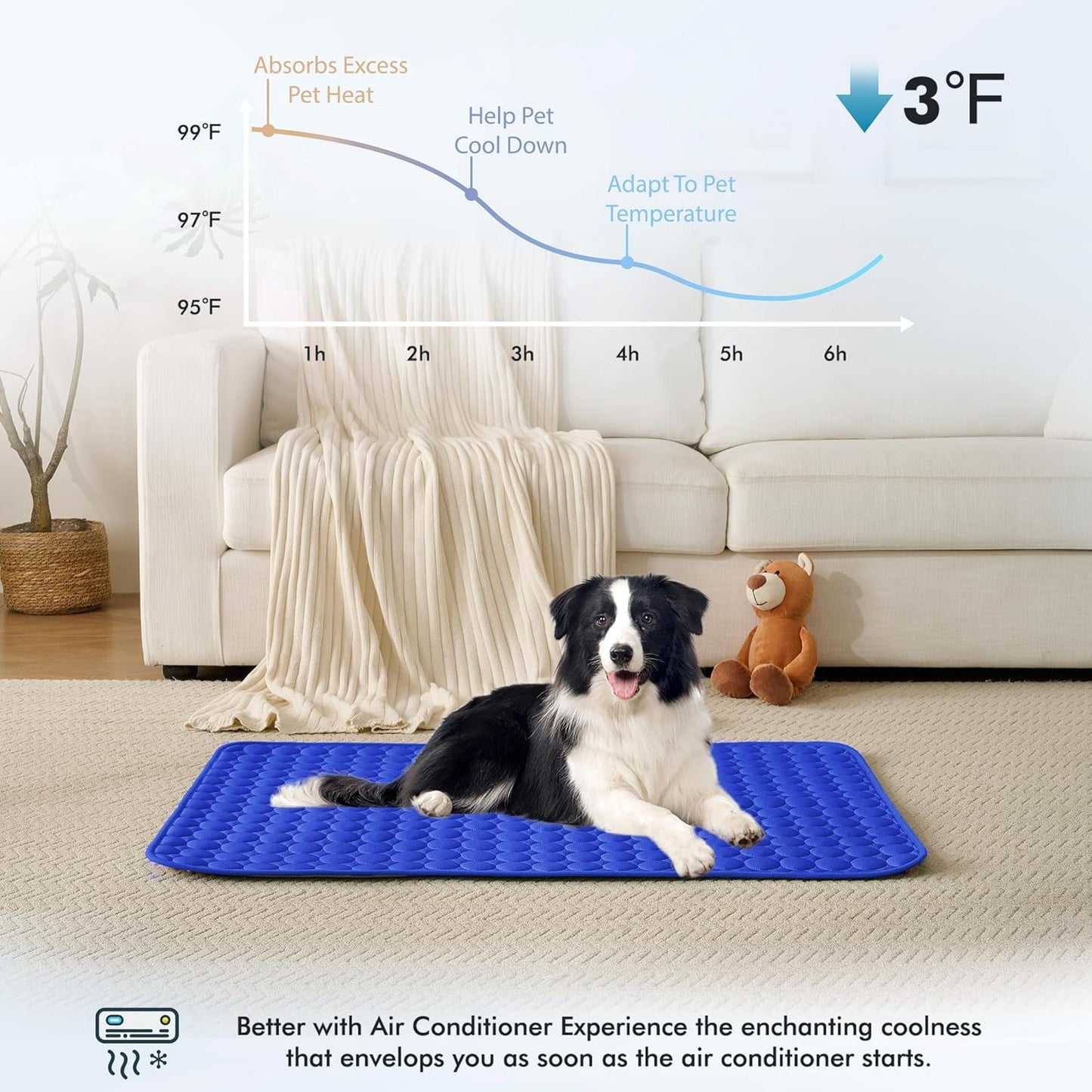 MICROCOSMOS Summer Cooling Mat & Sleeping Pad- Water Absorption Top, Materials Safe, Easy Carry, EZ Clean. Keep Cooling for Pets, Kids and Adults.(Dark Blue, 48" x48")