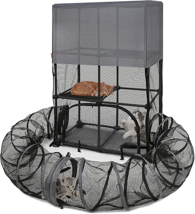 Catio Outdoor Cat Enclosure for Cats & Small Animals, Pet Playpen Cat Climber with Removable Pet Tunnel for Indoor/Outdoor Use